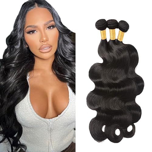 Zeslaerr 1B Natural Black Color Echthaar Perücke Bundles 26 26 26 Inch Human Hair Extensions Grade Unprocessed Virgin Double Weft Body Wave Bundles Minimal Shedding For Women von Zeslaerr