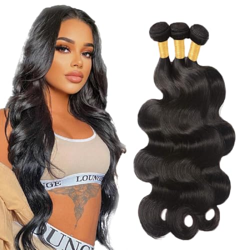 Zeslaerr 1B Natural Black Color Echthaar Perücke Bundles 30 30 30 Inch Human Hair Extensions Grade Unprocessed Virgin Double Weft Body Wave Bundles Minimal Shedding For Women von Zeslaerr