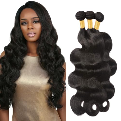 Zeslaerr 1B Natural Black Color Echthaar Perücke Bundles 32 32 32 Inch Human Hair Extensions Grade Unprocessed Virgin Double Weft Body Wave Bundles Minimal Shedding For Women von Zeslaerr