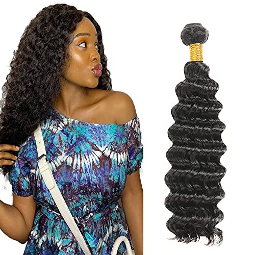 Zeslaerr 1B Natural Black Color Echthaar Perücke Bundles Human Hair Extensions 8A Grade Unprocessed Brazilian Virgin Menschliches Haar Deep Wave Bundles No Weft Knotless For Women 12 Inch von Zeslaerr