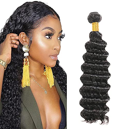 Zeslaerr 1B Natural Black Color Echthaar Perücke Bundles Human Hair Extensions 8A Grade Unprocessed Brazilian Virgin Menschliches Haar Deep Wave Bundles No Weft Knotless For Women 14 Zoll von Zeslaerr