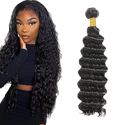 Zeslaerr 1B Natural Black Color Echthaar Perücke Bundles Human Hair Extensions 8A Grade Unprocessed Brazilian Virgin Menschliches Haar Deep Wave Bundles No Weft Knotless For Women 16 Inch von Zeslaerr