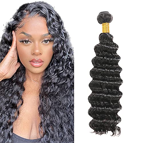 Zeslaerr 1B Natural Black Color Echthaar Perücke Bundles Human Hair Extensions 8A Grade Unprocessed Brazilian Virgin Menschliches Haar Deep Wave Bundles No Weft Knotless For Women 20 Inch von Zeslaerr