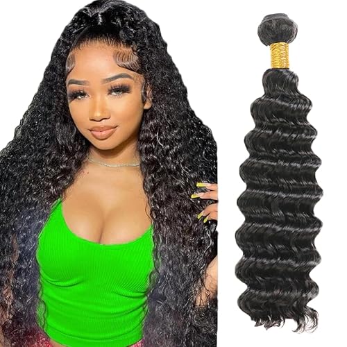 Zeslaerr 1B Natural Black Color Echthaar Perücke Bundles Human Hair Extensions 8A Grade Unprocessed Brazilian Virgin Menschliches Haar Deep Wave Bundles No Weft Knotless For Women 24 Inch von Zeslaerr
