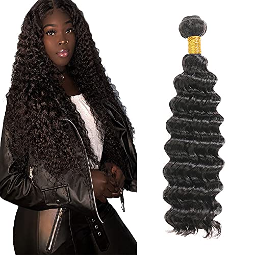 Zeslaerr 1B Natural Black Color Echthaar Perücke Bundles Human Hair Extensions 8A Grade Unprocessed Brazilian Virgin Menschliches Haar Deep Wave Bundles No Weft Knotless For Women 32 Inch von Zeslaerr