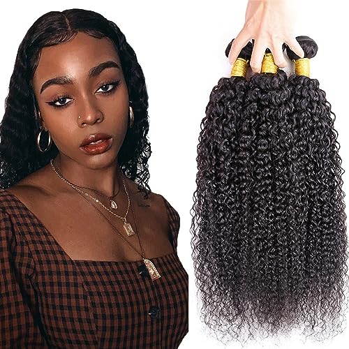 Zeslaerr 1B Natural Black Color Echthaar Perücke Bundles Human Hair Extensions 8A Grade Unprocessed Virgin Menschliches Haar Kinky Curly Bundles Minimal Shedding For Women 14 16 18 Inch von Zeslaerr