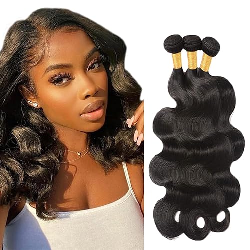 Zeslaerr 1B Natural Black Color Echthaar Perücke Bundles Human Hair Extensions Grade Unprocessed Virgin Double Weft Body Wave Bundles Minimal Shedding For Women 12 12 12 Inch von Zeslaerr