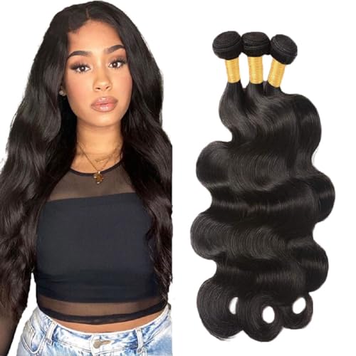 Zeslaerr 1B Natural Black Color Echthaar Perücke Bundles Human Hair Extensions Grade Unprocessed Virgin Double Weft Body Wave Bundles Minimal Shedding For Women 16 16 16 Inch von Zeslaerr