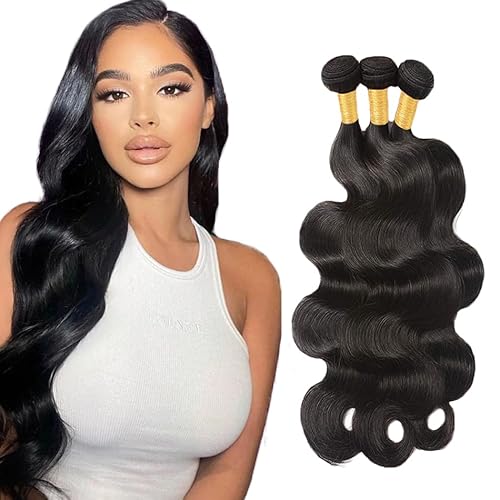 Zeslaerr 1B Natural Black Color Echthaar Perücke Bundles Human Hair Extensions Grade Unprocessed Virgin Double Weft Body Wave Bundles Minimal Shedding For Women 16 18 20 Inch von Zeslaerr
