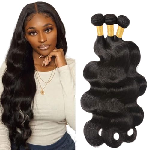 Zeslaerr 1B Natural Black Color Echthaar Perücke Bundles Human Hair Extensions Grade Unprocessed Virgin Double Weft Body Wave Bundles Minimal Shedding For Women 18 18 18 Inch von Zeslaerr