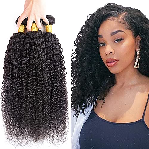 Zeslaerr 1B Natural Black Color Echthaar Perücke Bundles Human Hair Extensions Grade Unprocessed Virgin Double Weft Kinky Curly Bundles Minimal Shedding For Women 16 18 20 Inch von Zeslaerr