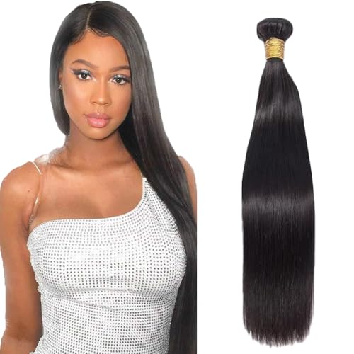 Zeslaerr 1B Natural Black Color Echthaar Perücke Bundles Human Hair Extensions Grade Unprocessed Virgin Double Weft Straight Bundles Minimal Shedding For Women 20 Inch von Zeslaerr