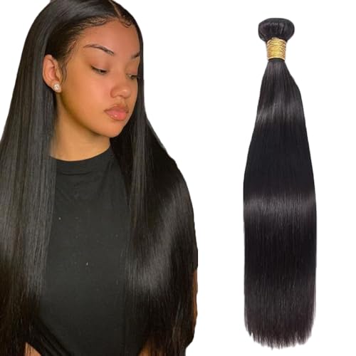 Zeslaerr 1B Natural Black Color Echthaar Perücke Bundles Human Hair Extensions Grade Unprocessed Virgin Double Weft Straight Bundles Minimal Shedding For Women 22 Inch von Zeslaerr