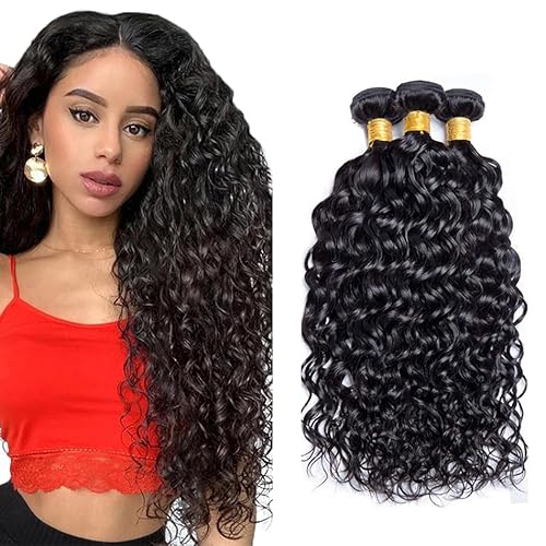 Zeslaerr 1B Natural Black Color Echthaar Perücke Bundles Human Hair Extensions Grade Unprocessed Virgin Double Weft Water Wave Bundles Minimal Shedding For Women 16 16 16 Inch von Zeslaerr