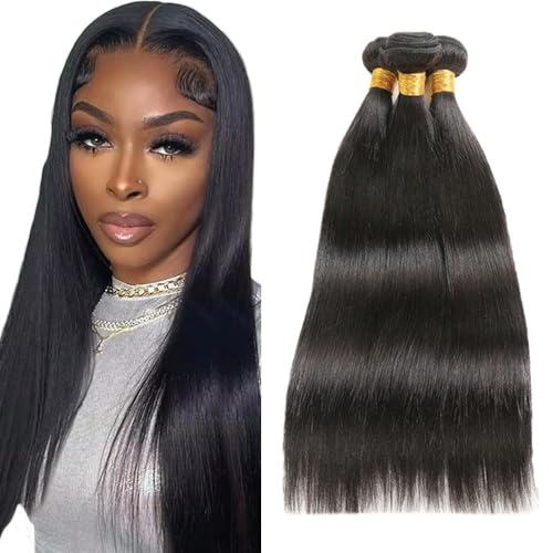 Zeslaerr 1B Natural Black Color Echthaar Perücke Bundles Human Hair Extensions Grade Unprocessed Virgin Menschliches Haar Straight Bundles Minimal Shedding For Women 12 12 12 Inch von Zeslaerr