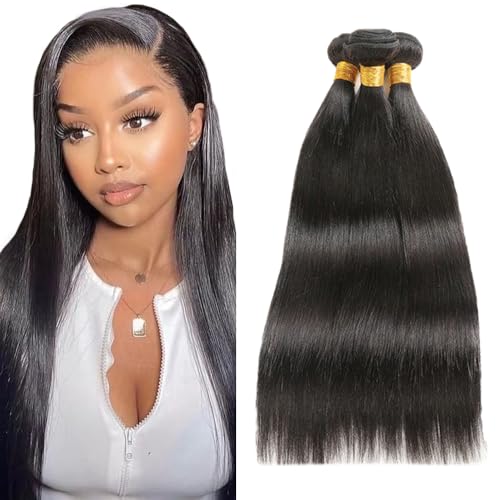 Zeslaerr 1B Natural Black Color Echthaar Perücke Bundles Human Hair Extensions Grade Unprocessed Virgin Menschliches Haar Straight Bundles Minimal Shedding For Women 14 14 14 Inch von Zeslaerr