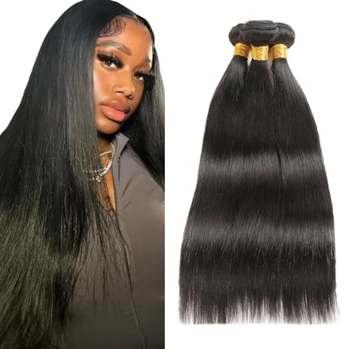 Zeslaerr 1B Natural Black Color Echthaar Perücke Bundles Human Hair Extensions Grade Unprocessed Virgin Menschliches Haar Straight Bundles Minimal Shedding For Women 18 18 18 Inch von Zeslaerr