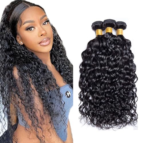 Zeslaerr 1B Natural Black Color Echthaar Perücke Bundles Human Hair Extensions Grade Unprocessed Virgin Menschliches Haar Water Wave Bundles Minimal Shedding For Women 14 14 14 Inch von Zeslaerr