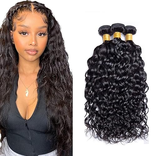 Zeslaerr 1B Natural Black Color Echthaar Perücke Bundles Human Hair Extensions Grade Unprocessed Virgin Menschliches Haar Water Wave Bundles Minimal Shedding For Women 16 16 16 Inch von Zeslaerr