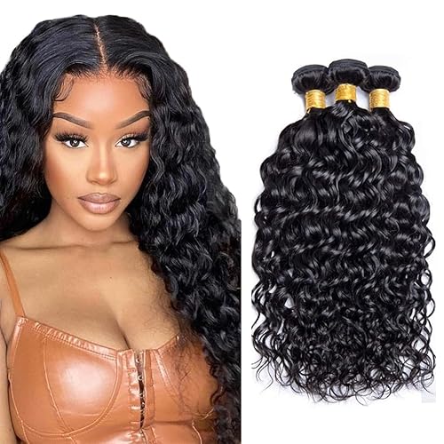 Zeslaerr 1B Natural Black Color Echthaar Perücke Bundles Human Hair Extensions Grade Unprocessed Virgin Menschliches Haar Water Wave Bundles Minimal Shedding For Women 18 18 18 Inch von Zeslaerr