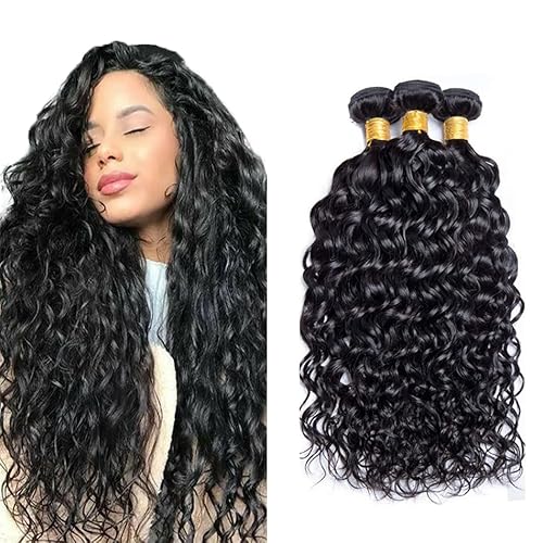 Zeslaerr 1B Natural Black Color Echthaar Perücke Bundles Human Hair Extensions Grade Unprocessed Virgin Menschliches Haar Water Wave Bundles Minimal Shedding For Women 22 22 22 Inch von Zeslaerr