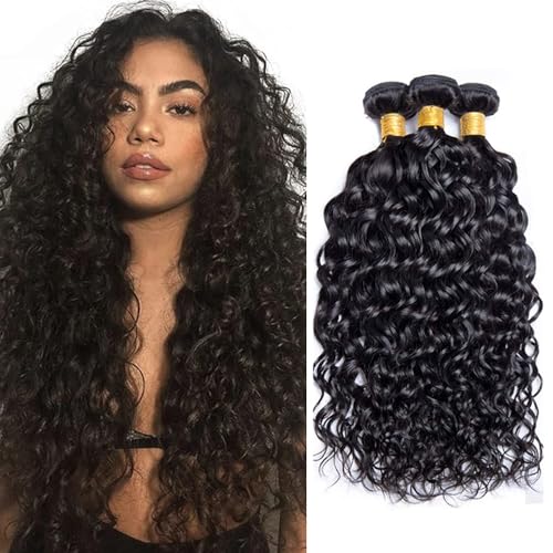 Zeslaerr 1B Natural Black Color Echthaar Perücke Bundles Human Hair Extensions Grade Unprocessed Virgin Menschliches Haar Water Wave Bundles Minimal Shedding For Women 32 32 32 Inch von Zeslaerr