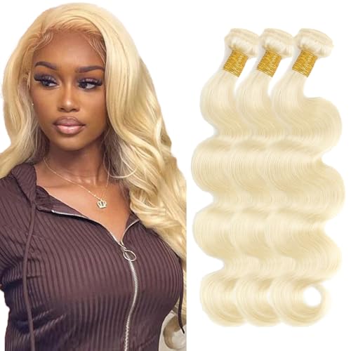 Zeslaerr 22 22 22 Zoll Echthaar Perücke Bundles Human Hair Extensions #613 Blonde Color 8A Grade Brazilian Virgin Menschliches Haar Body Wave Bundles No Weft Knotless For Women von Zeslaerr