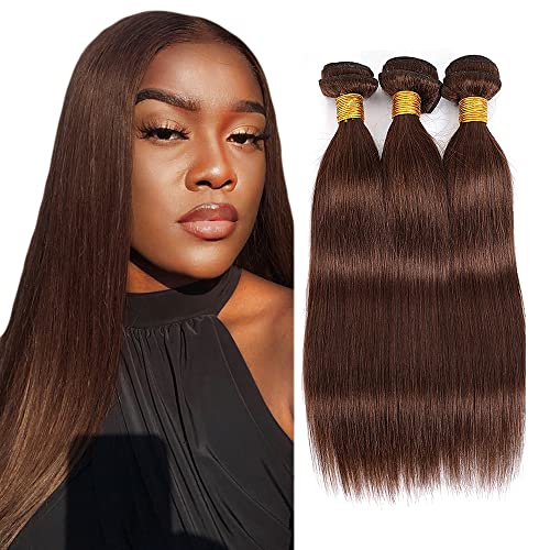 Zeslaerr 24 24 24 Inch Echthaar Perücke Bundles Human Hair Extensions #4 Chocolate Brown Color 8A Grade Brazilian Virgin Menschliches Haar Straight Bundles No Weft Knotless For Women von Zeslaerr