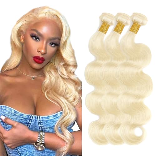 Zeslaerr 24 24 24 Inch Echthaar Perücke Bundles Human Hair Extensions #613 Blonde Color 8A Grade Brazilian Virgin Menschliches Haar Body Wave Bundles No Weft Knotless For Women von Zeslaerr