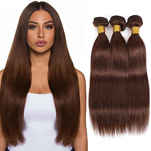 Zeslaerr 26 26 26 Zoll Echthaar Perücke Bundles Human Hair Extensions #4 Chocolate Brown Color 8A Grade Brazilian Virgin Menschliches Haar Straight Bundles No Weft Knotless For Women von Zeslaerr