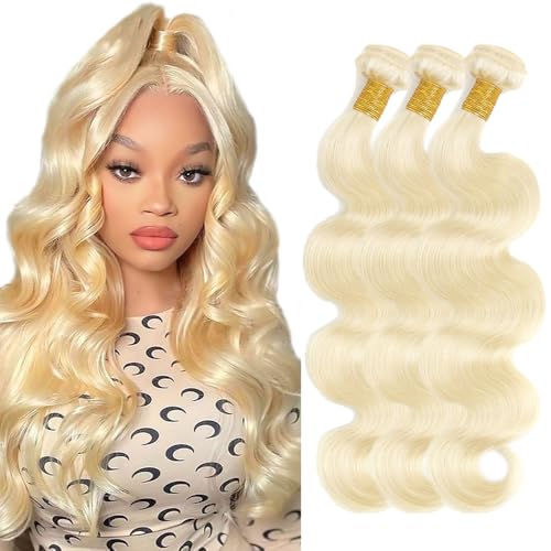 Zeslaerr 26 26 26 Zoll Echthaar Perücke Bundles Human Hair Extensions #613 Blonde Color 8A Grade Brazilian Virgin Menschliches Haar Body Wave Bundles No Weft Knotless For Women von Zeslaerr