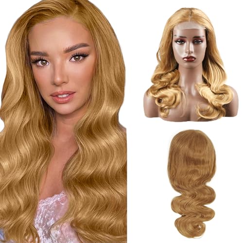 Zeslaerr 26 Zoll Body Wave Human Hair Wig 5x5 Swiss Lace Frontal Wig Echthaar PerüCke 150% Density Unprocessed Brazilian Virgin Hair Pre Plucked Baby Hair #27 Honey Brown Minimal Tangle For Women von Zeslaerr