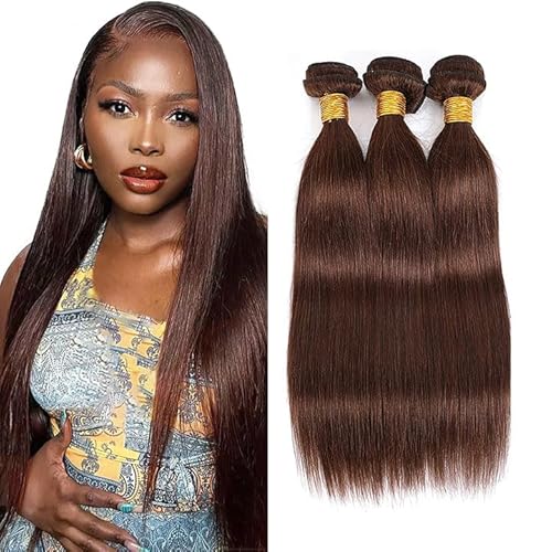 Zeslaerr 28 28 28 Inch Echthaar Perücke Bundles Human Hair Extensions #4 Chocolate Brown Color 8A Grade Brazilian Virgin Menschliches Haar Straight Bundles No Weft Knotless For Women von Zeslaerr
