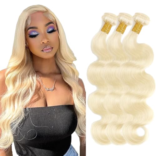 Zeslaerr 28 28 28 Inch Echthaar Perücke Bundles Human Hair Extensions #613 Blonde Color 8A Grade Brazilian Virgin Menschliches Haar Body Wave Bundles No Weft Knotless For Women von Zeslaerr