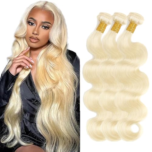 Zeslaerr 30 30 30 Zoll Echthaar Perücke Bundles Human Hair Extensions #613 Blonde Color 8A Grade Brazilian Virgin Menschliches Haar Body Wave Bundles No Weft Knotless For Women von Zeslaerr
