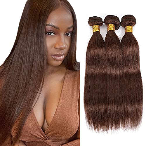 Zeslaerr 32 32 32 Inch Echthaar Perücke Bundles Human Hair Extensions #4 Chocolate Brown Color 8A Grade Brazilian Virgin Menschliches Haar Straight Bundles No Weft Knotless For Women von Zeslaerr