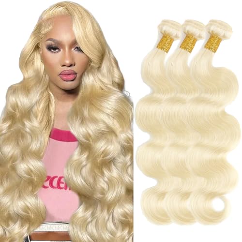 Zeslaerr 32 32 32 Inch Echthaar Perücke Bundles Human Hair Extensions #613 Blonde Color 8A Grade Brazilian Virgin Menschliches Haar Body Wave Bundles No Weft Knotless For Women von Zeslaerr