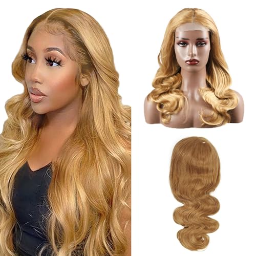 Zeslaerr 32 Inch Body Wave Human Hair Wig 5x5 Swiss Lace Frontal Wig Echthaar PerüCke 150% Density Unprocessed Brazilian Virgin Hair Pre Plucked Baby Hair #27 Honey Brown Minimal Tangle For Women von Zeslaerr
