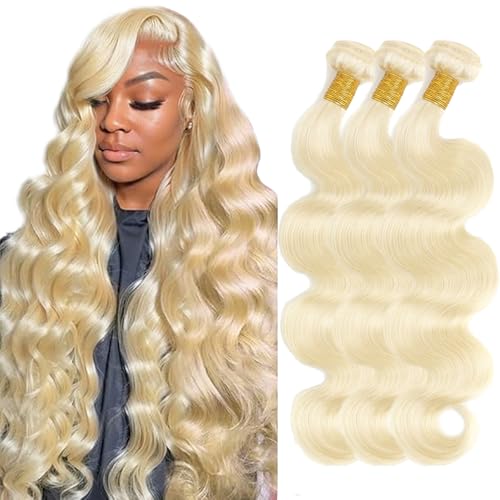 Zeslaerr 34 34 34 Inch Echthaar Perücke Bundles Human Hair Extensions #613 Blonde Color 8A Grade Brazilian Virgin Menschliches Haar Body Wave Bundles No Weft Knotless For Women von Zeslaerr