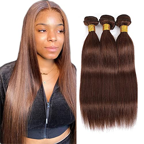 Zeslaerr 34 34 34 Zoll Echthaar Perücke Bundles Human Hair Extensions #4 Chocolate Brown Color 8A Grade Brazilian Virgin Menschliches Haar Straight Bundles No Weft Knotless For Women von Zeslaerr