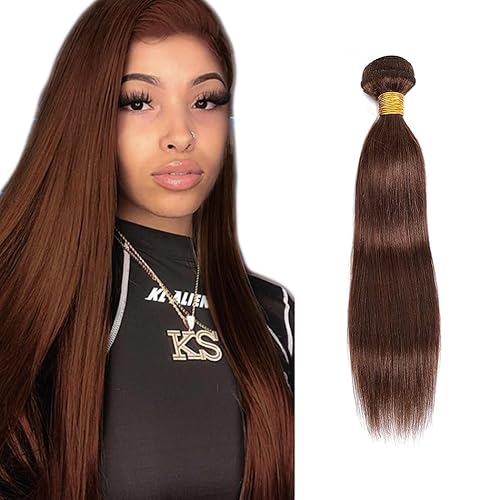 Zeslaerr #4 Chocolate Brown Color Echthaar Perücke Bundles Human Hair Extensions 8A Grade Unprocessed Brazilian Virgin Menschliches Haar Straight Bundles No Weft Knotless For Women 14 Inch von Zeslaerr