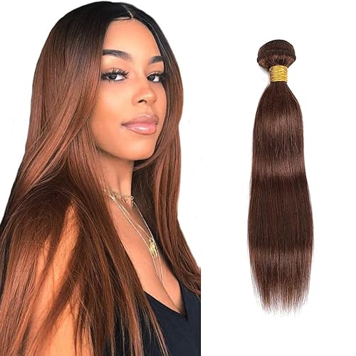 Zeslaerr #4 Chocolate Brown Color Echthaar Perücke Bundles Human Hair Extensions 8A Grade Unprocessed Brazilian Virgin Menschliches Haar Straight Bundles No Weft Knotless For Women 16 Zoll von Zeslaerr