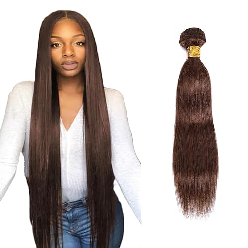 Zeslaerr #4 Chocolate Brown Color Echthaar Perücke Bundles Human Hair Extensions 8A Grade Unprocessed Brazilian Virgin Menschliches Haar Straight Bundles No Weft Knotless For Women 34 Inch von Zeslaerr