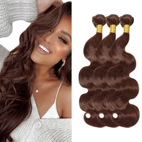 Zeslaerr #4 Chocolate Brown Color Echthaar Perücke Bundles Human Hair Extensions Grade Unprocessed Virgin Menschliches Haar Body Wave Bundles Minimal Shedding For Women 18 18 18 Inch von Zeslaerr
