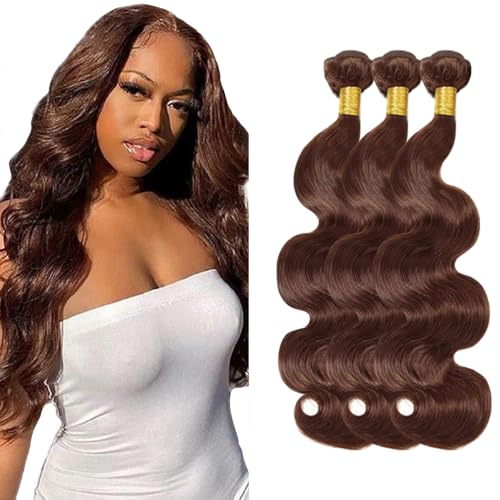Zeslaerr #4 Chocolate Brown Color Echthaar Perücke Bundles Human Hair Extensions Grade Unprocessed Virgin Menschliches Haar Body Wave Bundles Minimal Shedding For Women 24 24 24 Inch von Zeslaerr