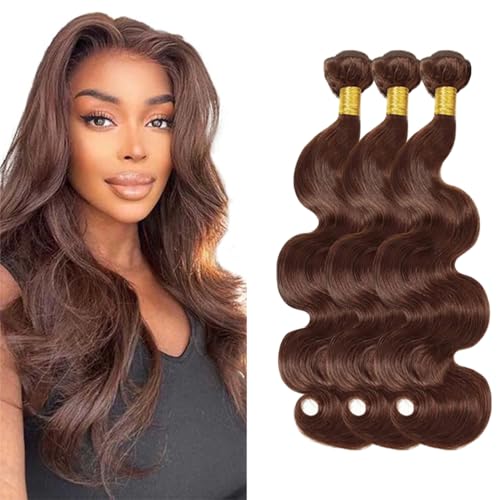Zeslaerr #4 Chocolate Brown Color Echthaar Perücke Bundles Human Hair Extensions Grade Unprocessed Virgin Menschliches Haar Body Wave Bundles Minimal Shedding For Women 28 28 28 Inch von Zeslaerr