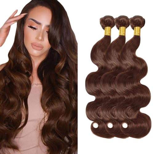Zeslaerr #4 Chocolate Brown Color Echthaar Perücke Bundles Human Hair Extensions Grade Unprocessed Virgin Menschliches Haar Body Wave Bundles Minimal Shedding For Women 30 30 30 Inch von Zeslaerr