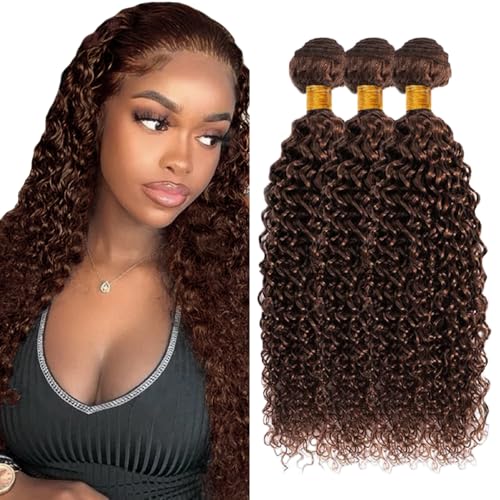 Zeslaerr #4 Chocolate Brown Color Echthaar Perücke Bundles Human Hair Extensions Grade Unprocessed Virgin Menschliches Haar Kinky Curly Bundles Minimal Shedding For Women 16 16 16 Inch von Zeslaerr