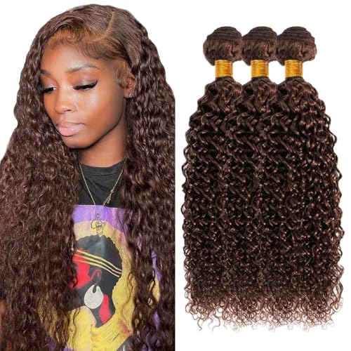 Zeslaerr #4 Chocolate Brown Color Echthaar Perücke Bundles Human Hair Extensions Grade Unprocessed Virgin Menschliches Haar Kinky Curly Bundles Minimal Shedding For Women 30 30 30 Inch von Zeslaerr