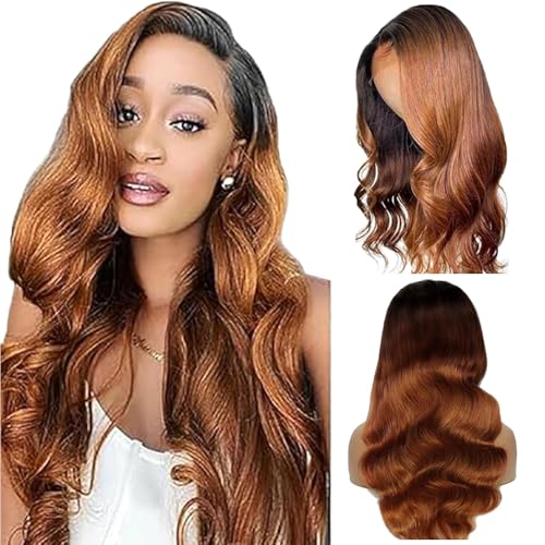 Zeslaerr Body Wave Human Hair Wig 13X1 Hd Frontal Lace Wig Echthaar PerüCke 150% Density Unprocessed Brazilian Virgin Hair 1B/30 Black Root Ombre Brown No Tangle No Smell For Women 16 Inch von Zeslaerr